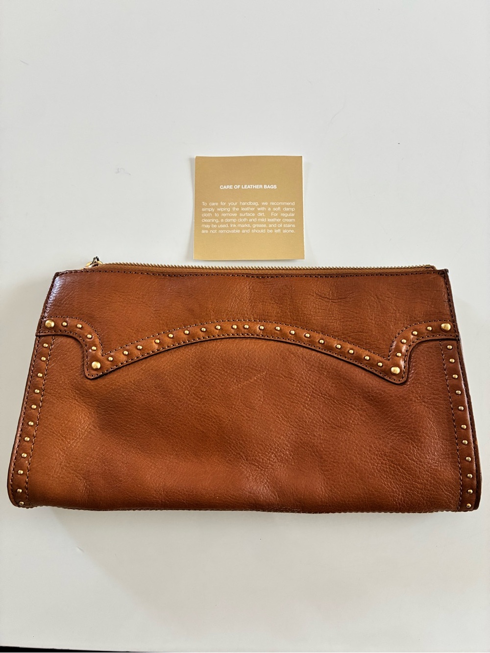 VTG Michael Kors Cognac Lamb Leather Western Scalloped Studded Zip Clutch-READ - Picture 2 of 15